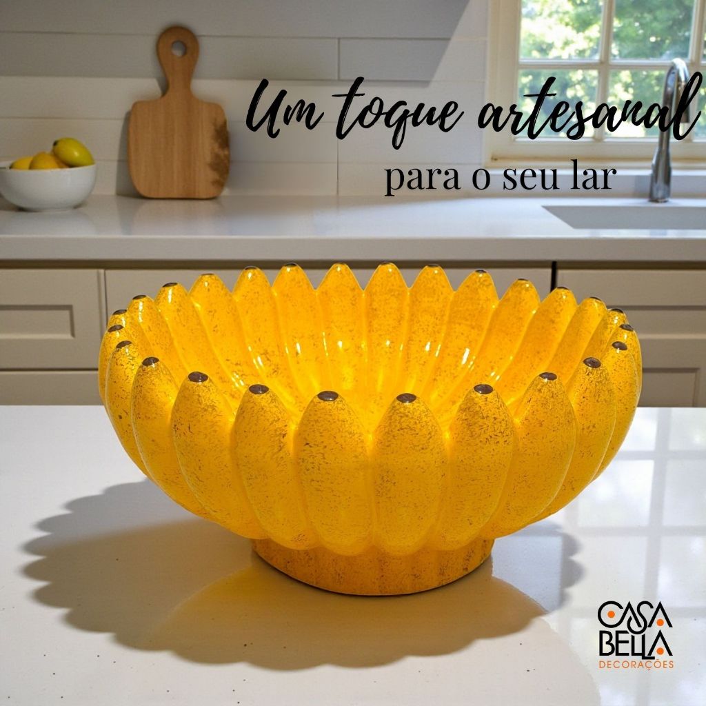 Fruteira de Banana Grande Decoração Cerâmica Utensílios Cozinha Mesa Posta Presente