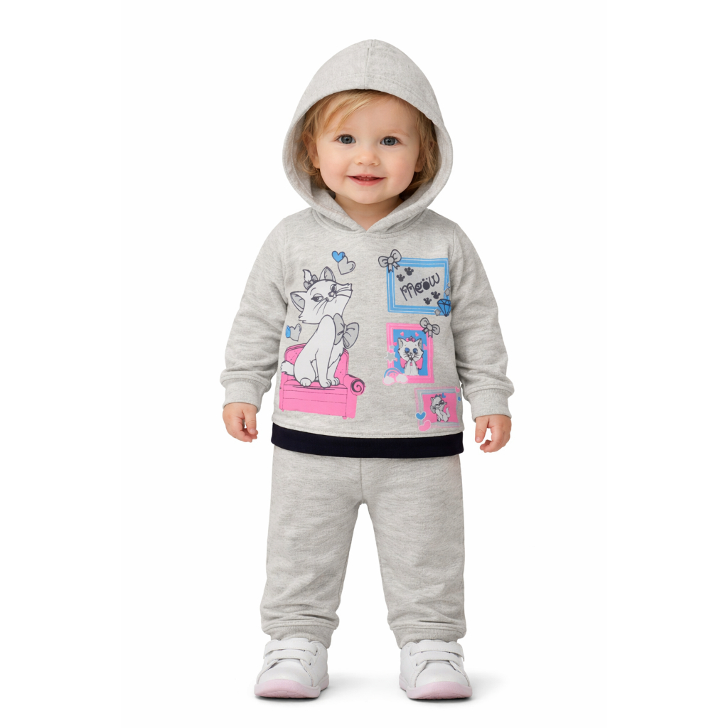 Conjunto Infantil Menina Mescla de Moletom com Capuz