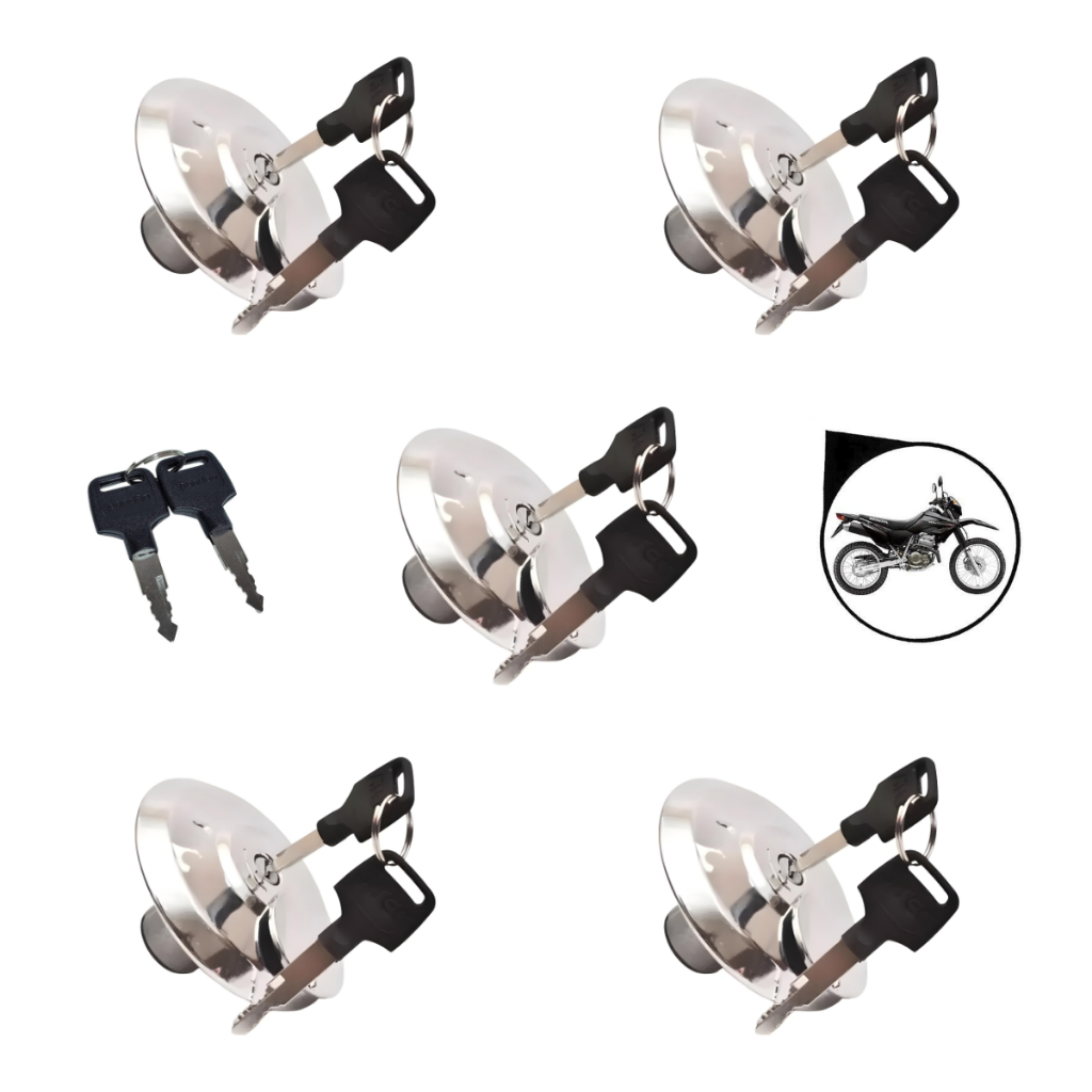 Kit 5 Tampa de Tanque Combustível Honda CG Titan/Fan 125/150 Bros Strada CBX Twister XRE C/ 2 chaves