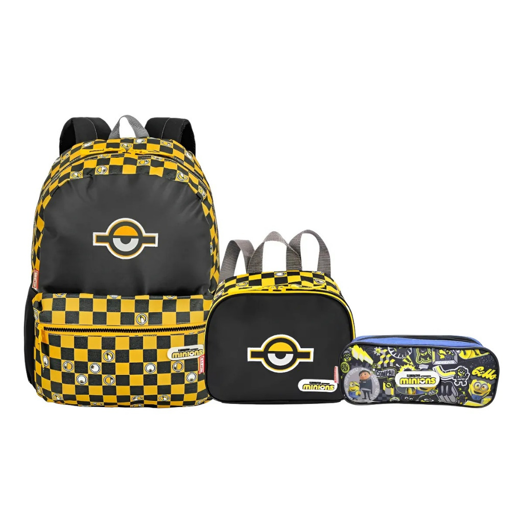 Kit Mochila Infantil Estampada Minions Chess Costas Grande Amarelo Minions