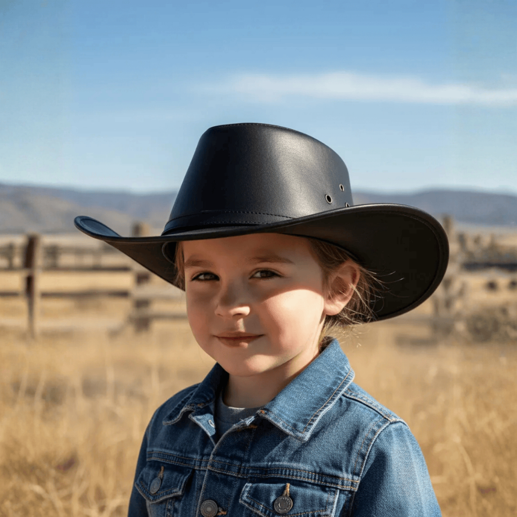 Chapéu Couro Infantil Modelo Indiana Western Cowboy Confortavel Estiloso Crianças Rodeio Peão Mirim