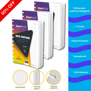 Refil Compativel Caderno 11 Discos Tipo Inteligente Grande 200x275mm 200fls KIT com 2 unidades em Oferta na Shopee