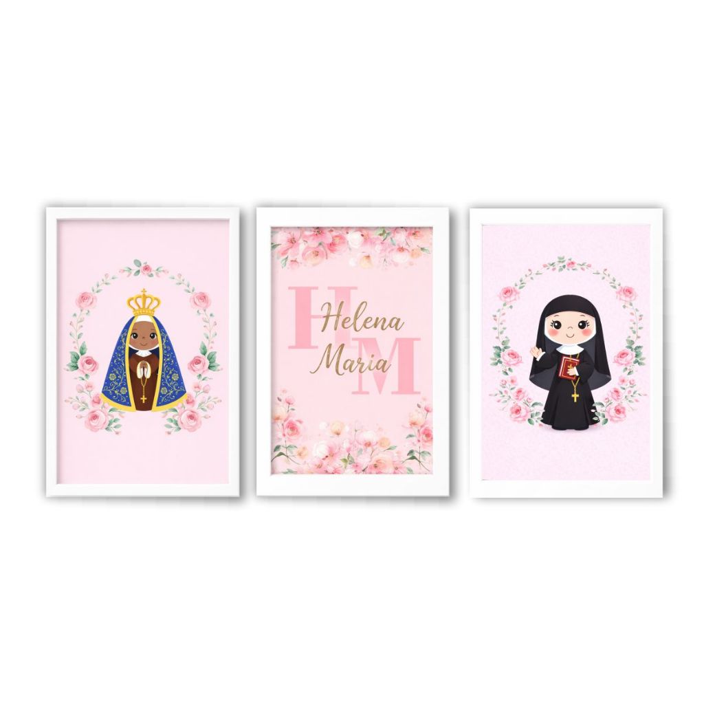 QUADRO DECORATIVO INFANTIL NOSSA SENHORA APARECIDA ORAÇÃO ANJO DA GUARDA SANTA ELENA GUERRA NOME PERSONALIZADO