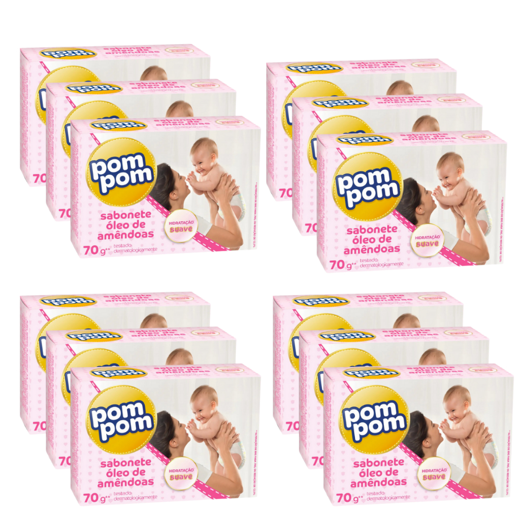 Kit com 6 ou12 Sabonetes Pom Pom Óleo de Amêndoas 70g