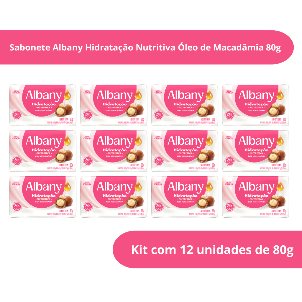 Kit com 12 Sabonete em Barra Albany Hidratação Nutritiva Óleo de Macadâmia 80g