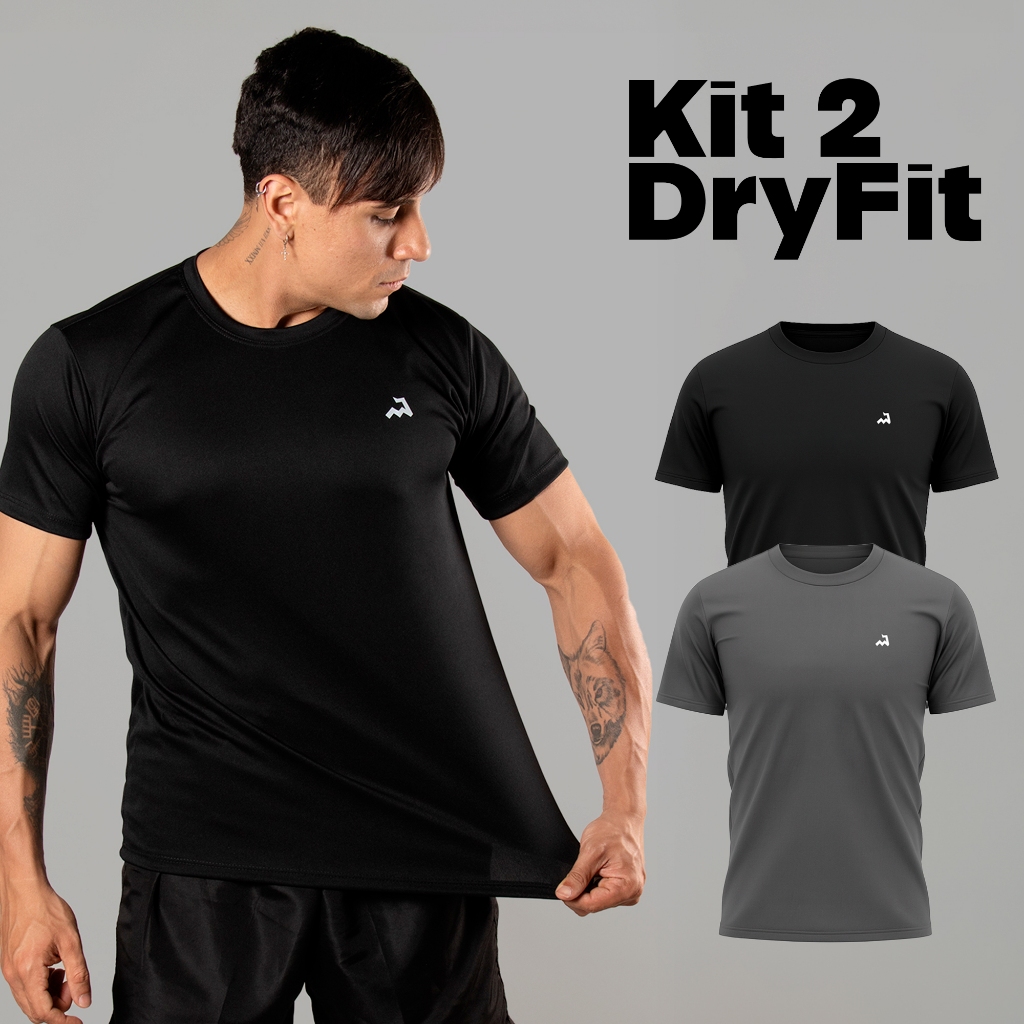 Kit 2 Camiseta Makt Dry Fit Masculina Manga Curta Fitness Academia Corrida CrossFit Poliester Premium L01