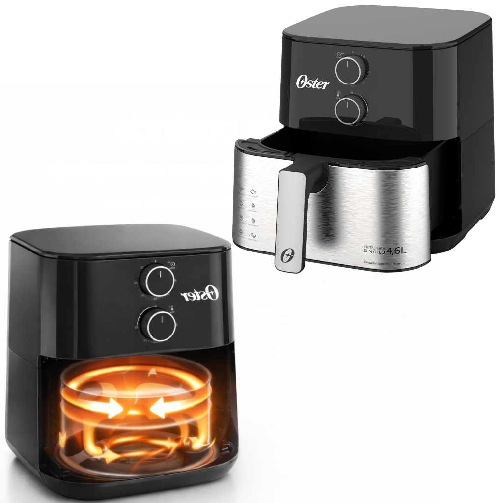 Air Fryer Oster 4,6L Inox 1500W Compacta Easy Clean 127V ou 220V Preta