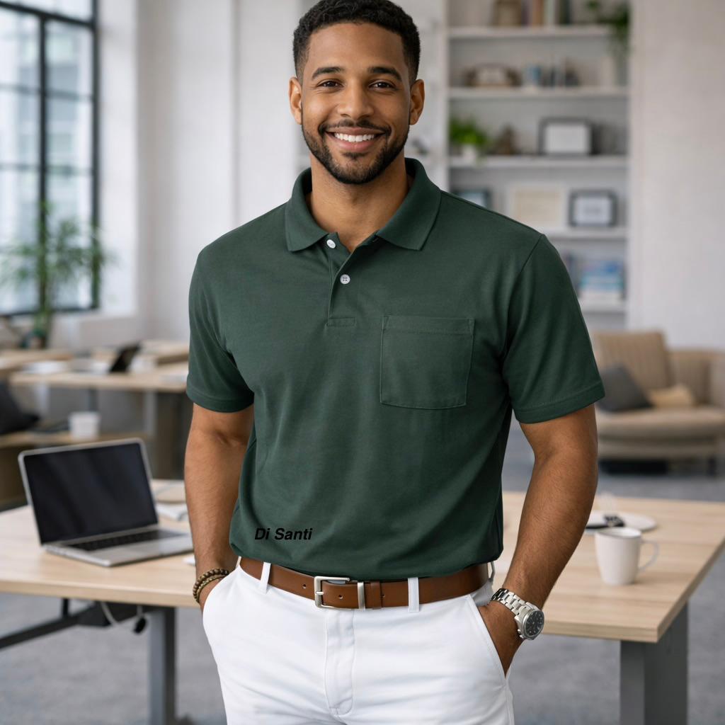 Camisa Polo Masculina Lisa com Bolso Algodão Confortável Casual Social Trabalho Escolha a Co