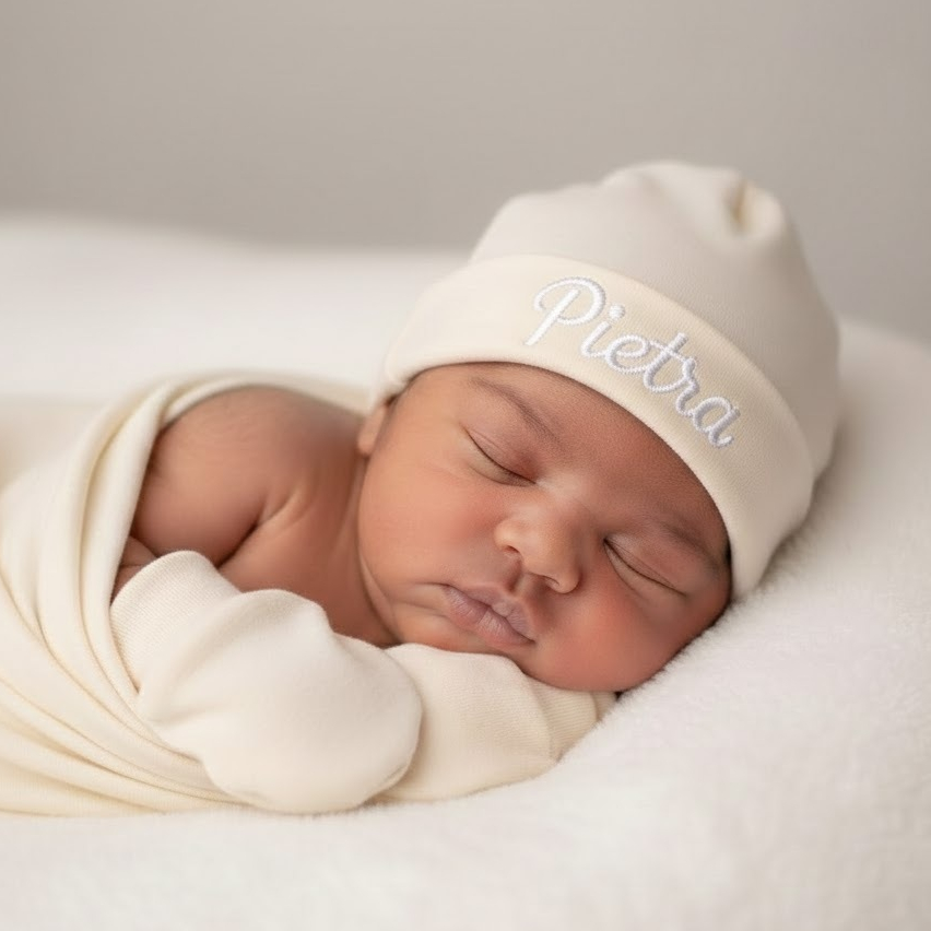 Touca Personalizada Recém Nascido 100 Algodão Bordado Nome Sob Encomenda