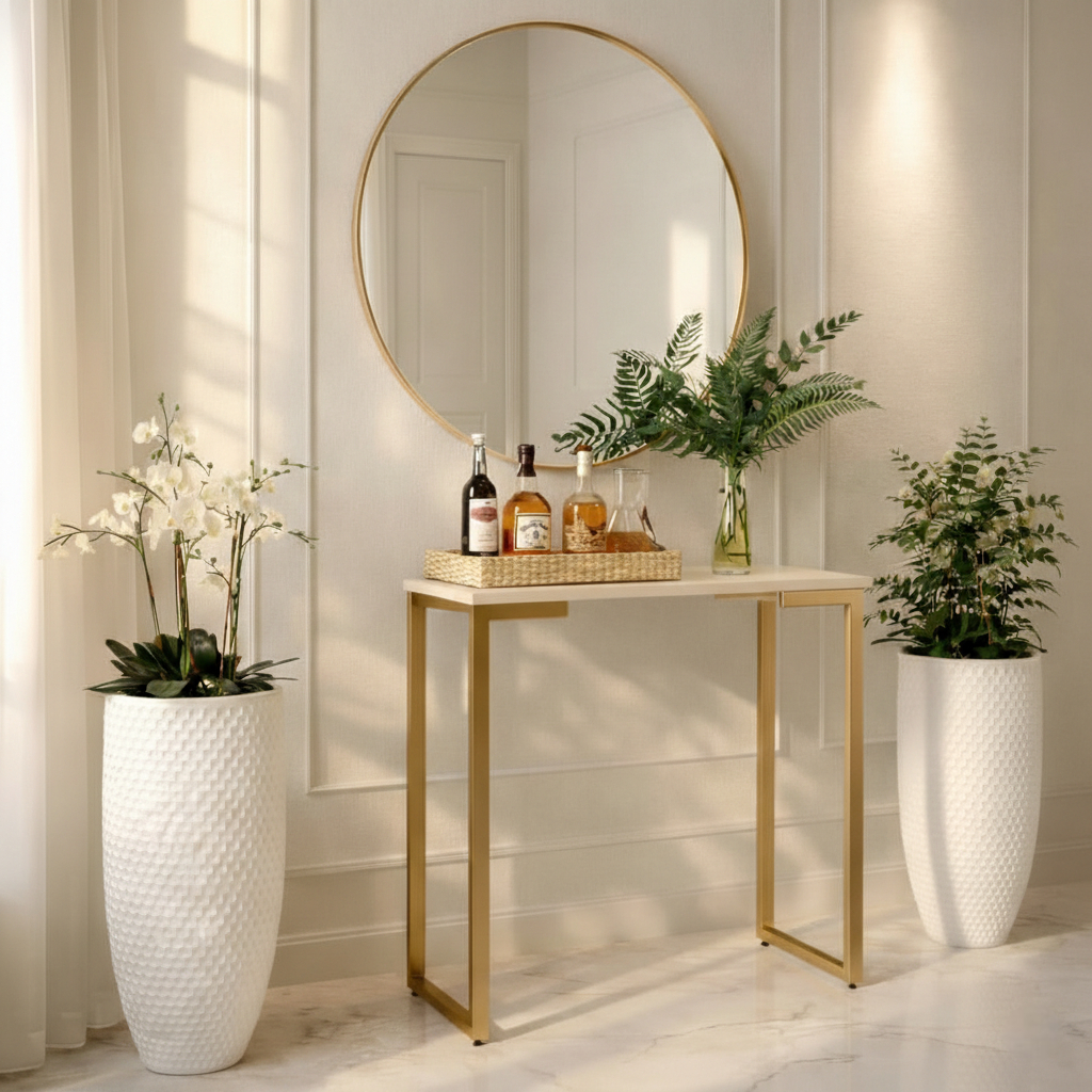 Aparador Mesa Buffet Balcão Estilo Industrial Pé Dourado Tampo MDF medidas: 90X30X90