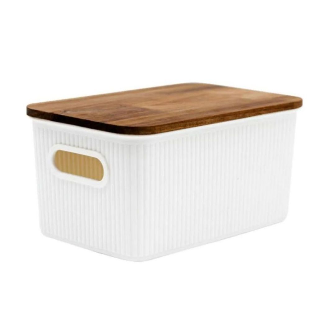 Caixa Organizadora canelada com tampa de Acacia 1.5L Multiuso