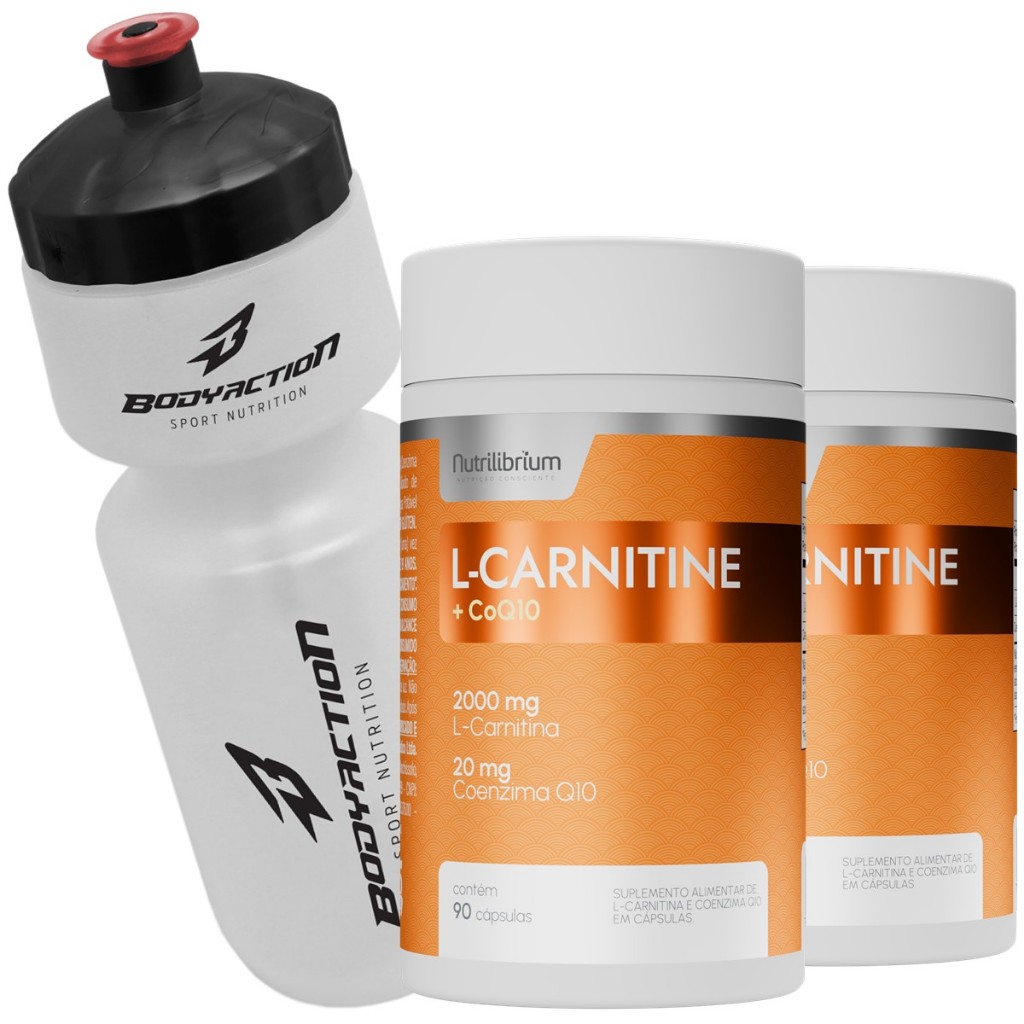Kit 2x L-carnitina + Coenzima Q10 180 Caps 2000mg + Garrafa Squeeze Bodyaction em Oferta na Shopee