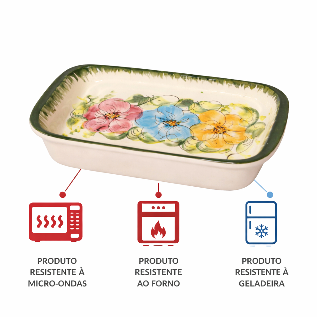 Travessa Verde 1 unidade em cerâmica estilo Retrô Pintado a Mão Esmaltado