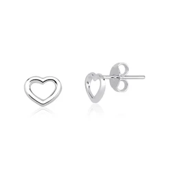 Brincos prata 925 coração liso vazado - prata legitima 8mm x 10mm