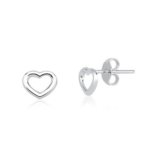 Brincos prata 925 coração liso vazado - prata legitima 8mm x 10mm