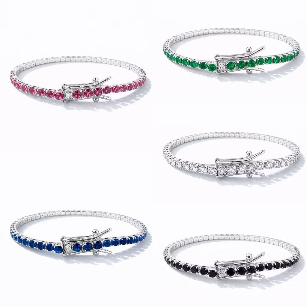 Pulseira Riviera Luxo Zircônia Colorida Feminina | Semijoia Premium Banhada (Folheada) a Ouro ou Prata | Alta Qualidade