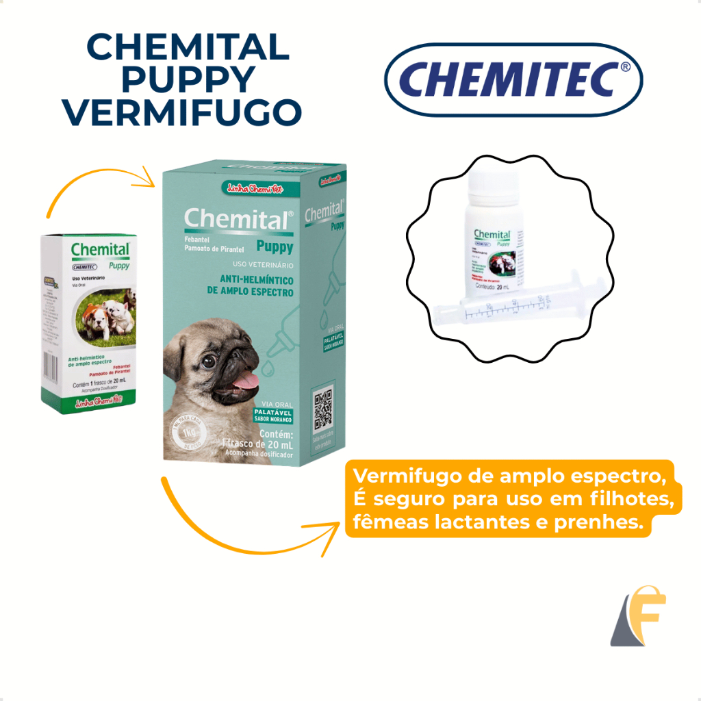 Vermífugo Chemital Puppy Cães Filhotes Frasco 20ml Chemitec
