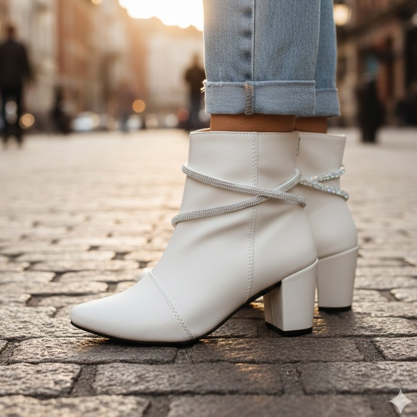 Bota Feminina Com Strass Salto Grosso Médio Bloco Ref. 20/131 em Oferta na Shopee