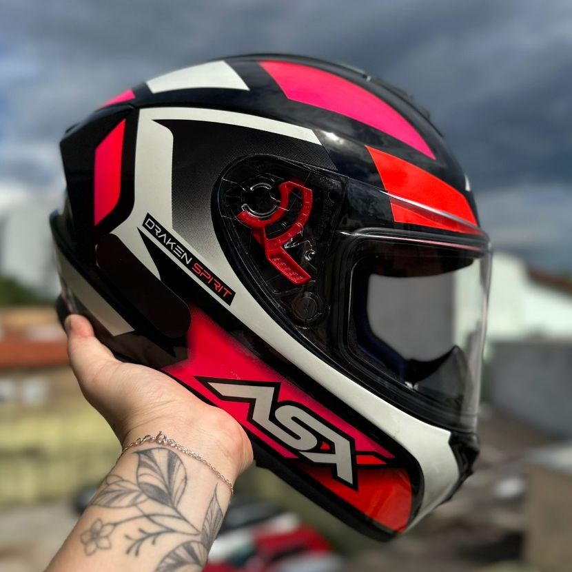 CAPACETE ASX LANÇAMENTO DRAKEN SPIRIT PRETO/ROSA BRILHANTE + VISEIRA CRISTAL BAVETE NARIGUEIRA OFERTA