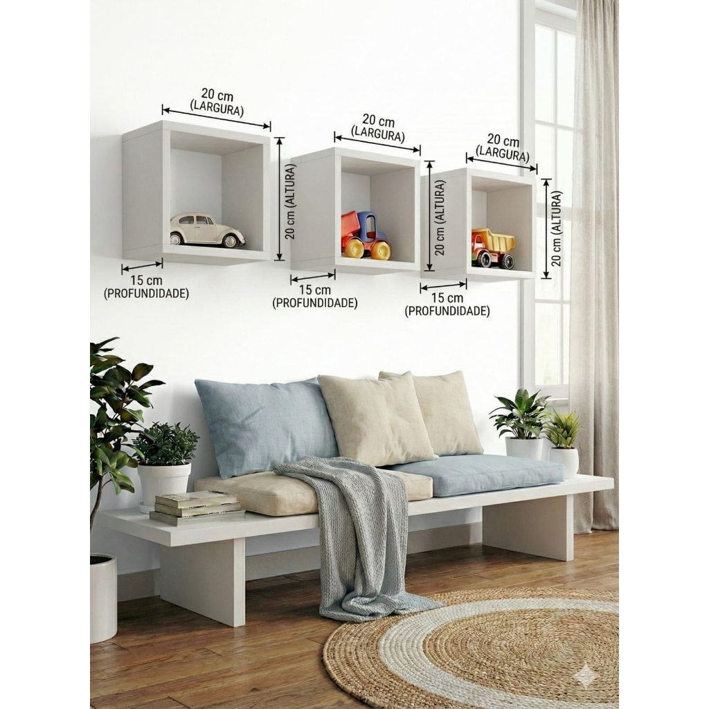 Kit  3 Nicho decorativo 100% MDF 20x20x15cm Envio Montado Varias cores em Oferta na Shopee