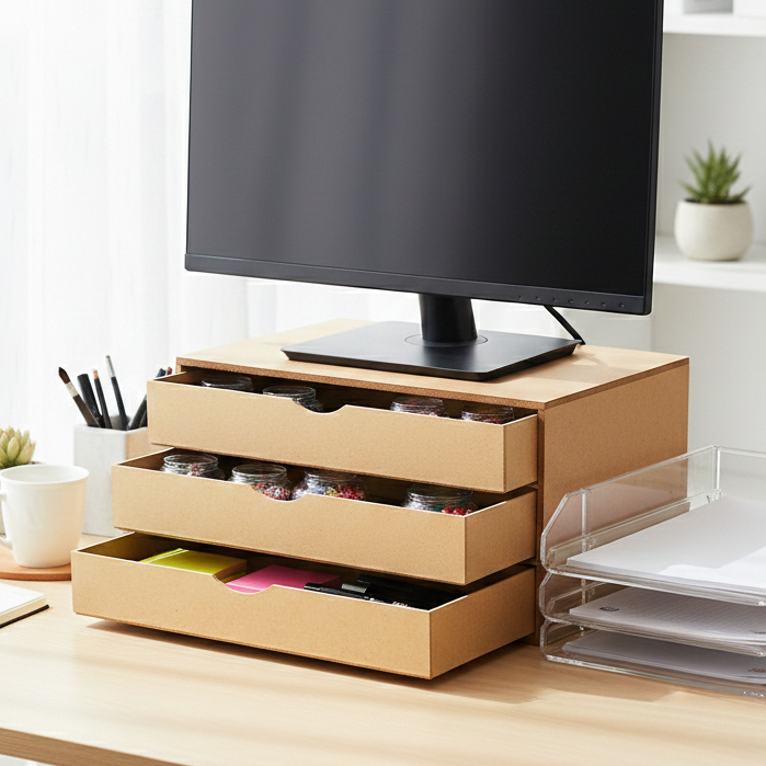 Gaveteiro Organizador MDF A4 + Suporte Monitor Mesa Escritório Home Office 3 Gavetas Robusto em Oferta na Shopee