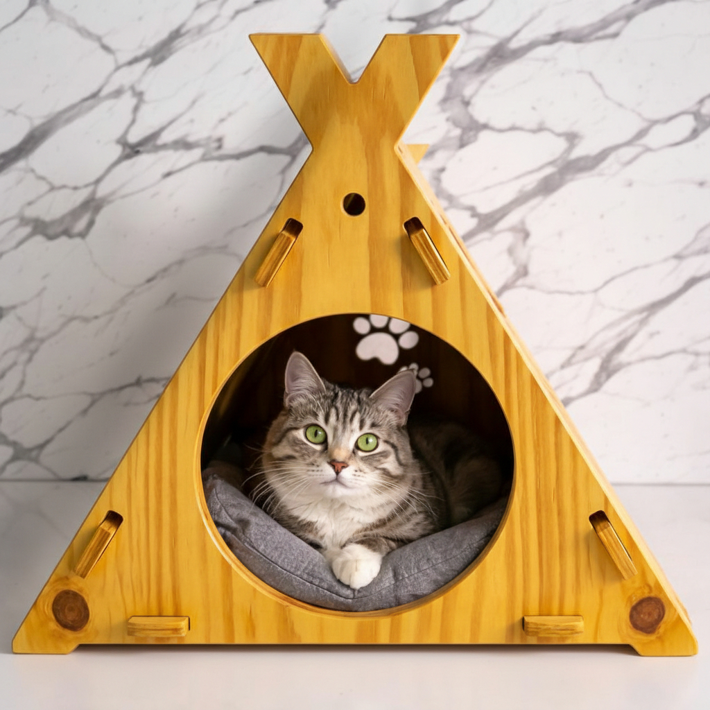 Casinha Desmontável de Gato Cabana Felina - Casa Comandoli - Madeira Naval