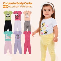 Kit 8 Peças de Roupas para Bebê Menina (4 Body Curto + 4 Calça Mijão) Kit 4 Body Roupa Infantil Bebê