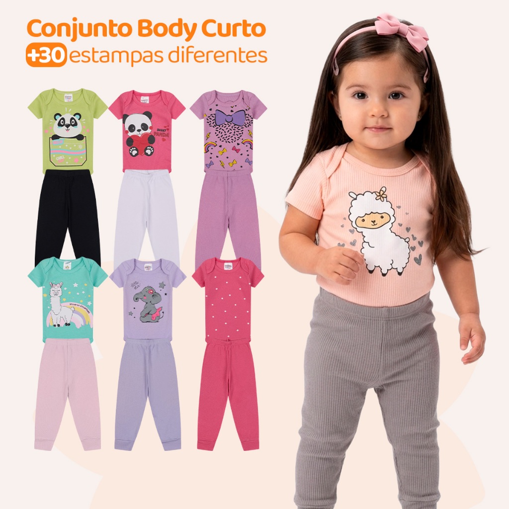 Kit 4 Peças de Roupas para Bebê Menina (2 Body Curto + 2 Calça Mijão) Kit 2 Body Roupa Infantil Bebê em Oferta na Shopee