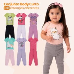 Kit 4 Peças de Roupas para Bebê Menina (2 Body Curto + 2 Calça Mijão) Kit 2 Body Roupa Infantil Bebê