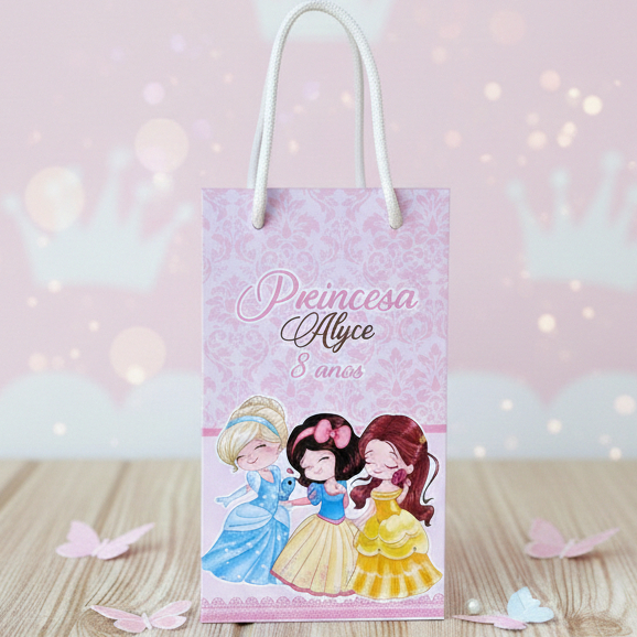 Sacolinha Personalizada Princesas cute PEGUE E MONTE - Sacola Personalizada Suspresa - Lembrancinhas