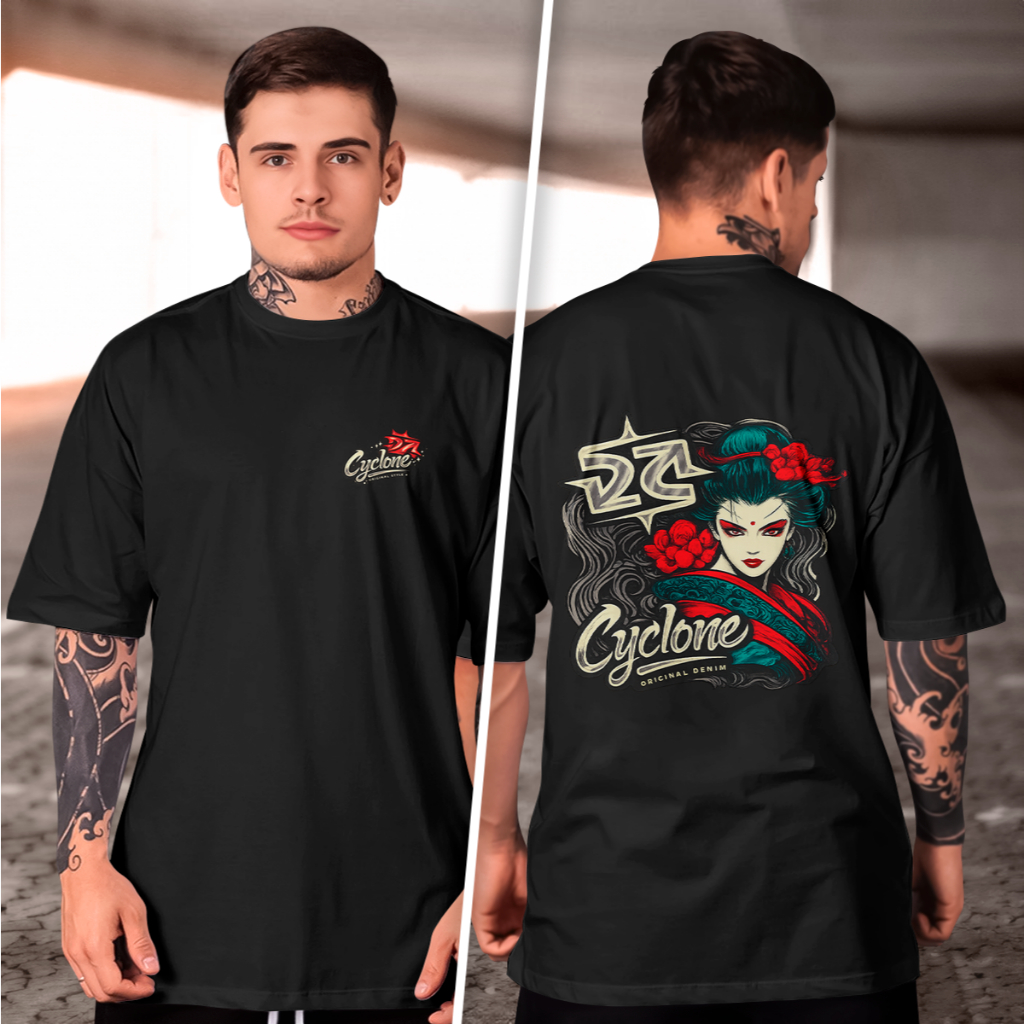 Camiseta Cyclone Geisha com ondas Premium 100% Algodão Moda de 2026
