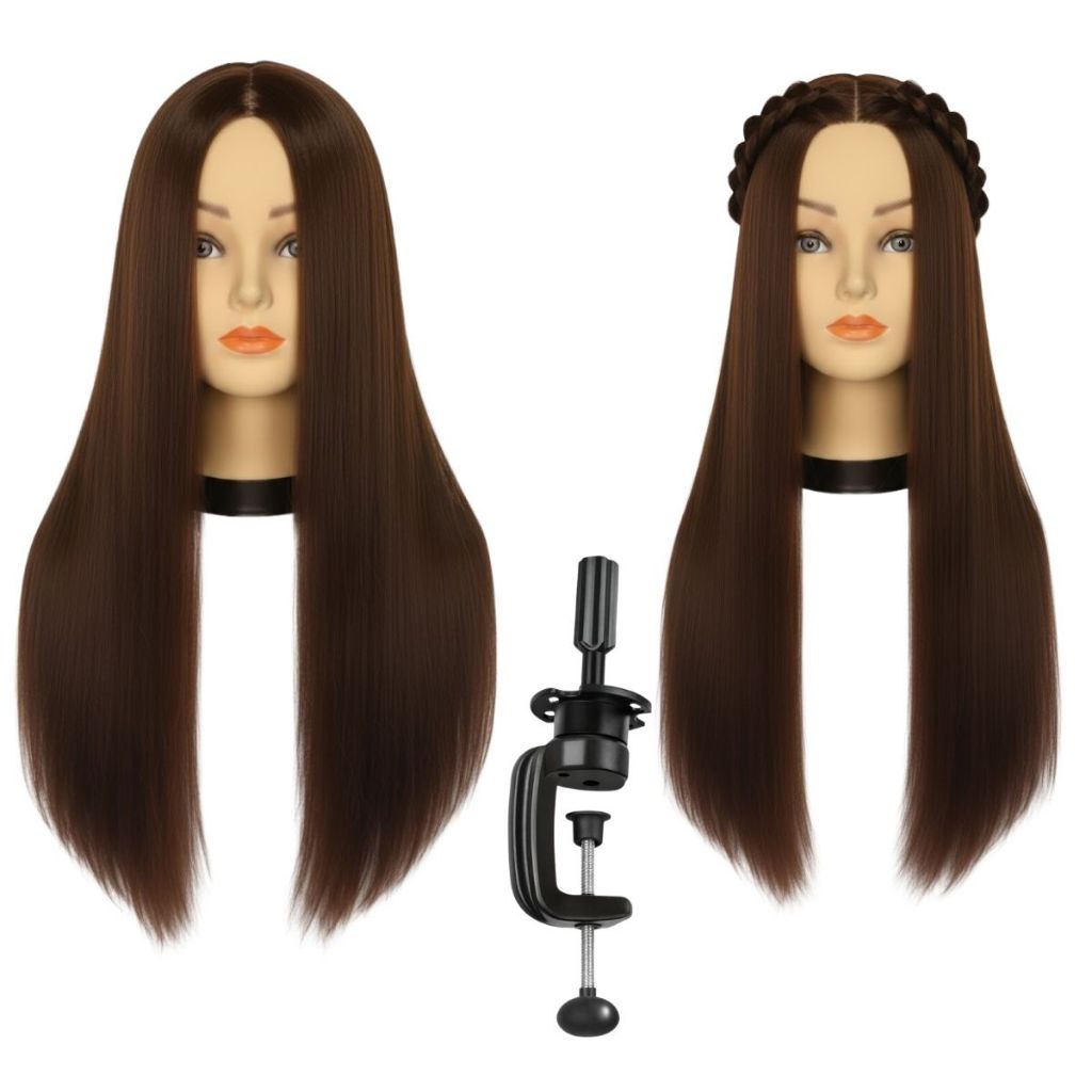 Cabeça De Treino Boneca Cabelo Misto Humano Liso + Suporte
