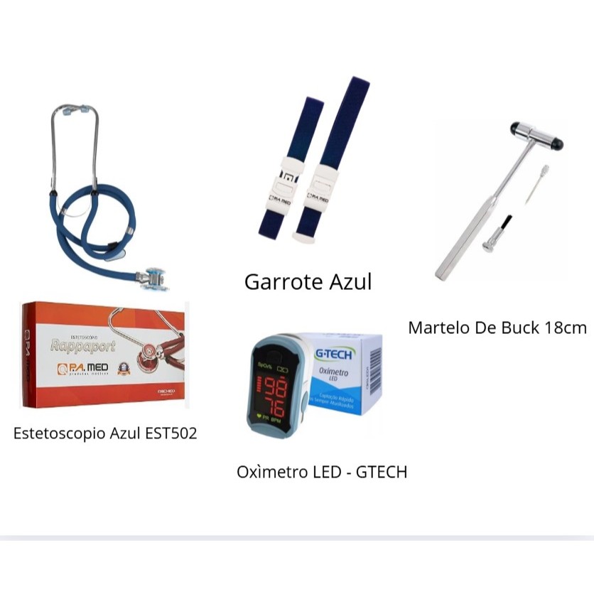 Kit Diagnóstico Médico Estetoscópio Rappaport Pamed Martelo Buck Oxímetro G-Tech E Garrote