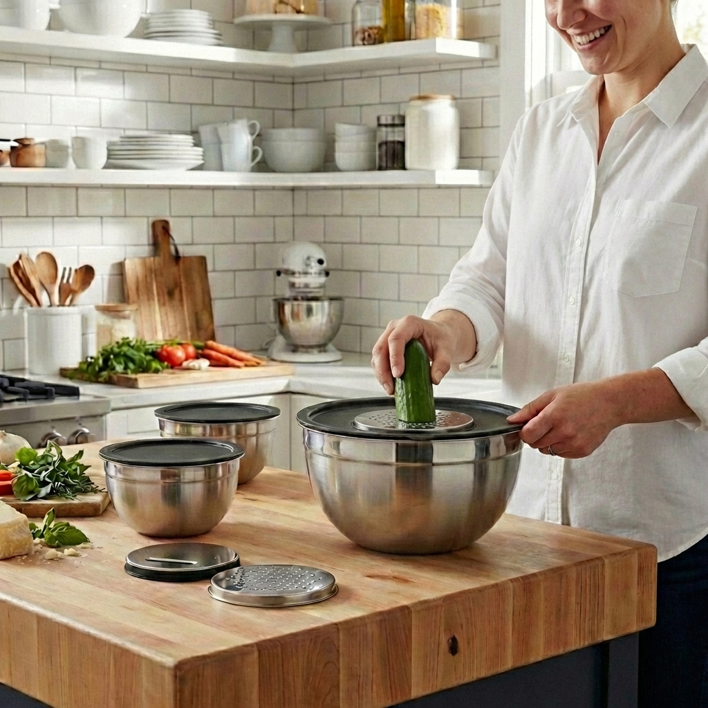 Conjunto 3 Bowls Inox com Tampa Preta e Raladores em Oferta na Shopee