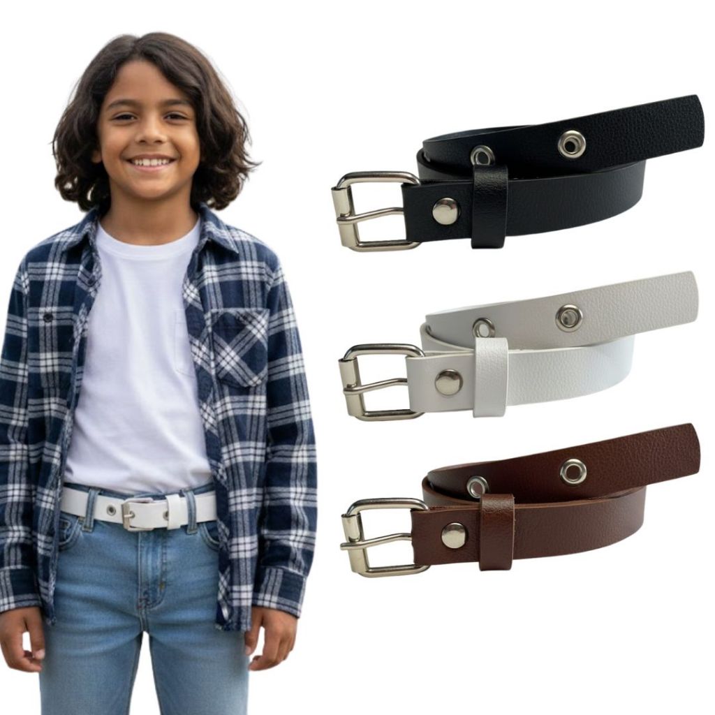 Kit 3 Cintos Infantil Masculino Kids Couro Sintético Fivela Prata Ilhós na Ponta 2cm largura - Davi em Oferta na Shopee
