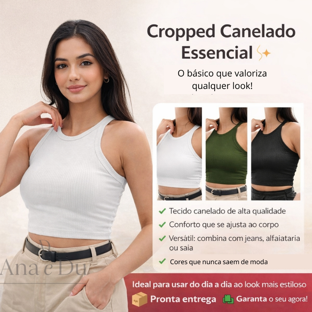 Kit 3 Blusas Croppeds Básicos Regata em Malha Canelada Feminino Versátil Confortável Estiloso tamanho unico P M G GG