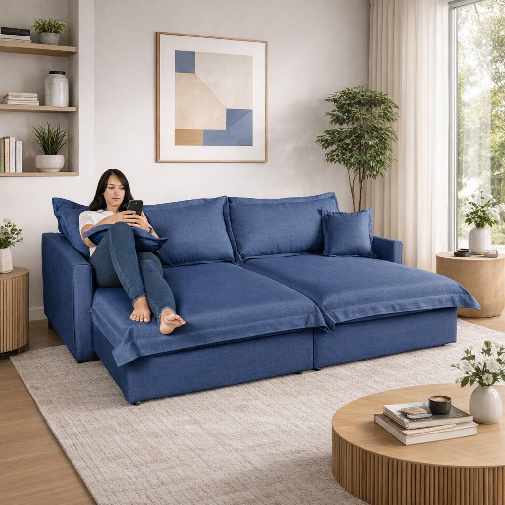 Sofá Bali Living Retrátil e Almofadas Soltas 2,20 em Linho