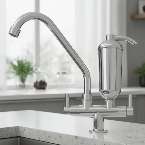Filtro Bancada Torneira Cozinha Abs Tubo Aço Inox Cromado - Torneira Giratória Com Filtro Para Cozinha