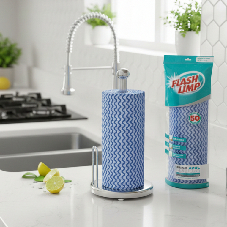 Pano Multiuso Perflex Lavável Alta Absorção com 50 Unidades Rolo de Paninhos Flash Limp