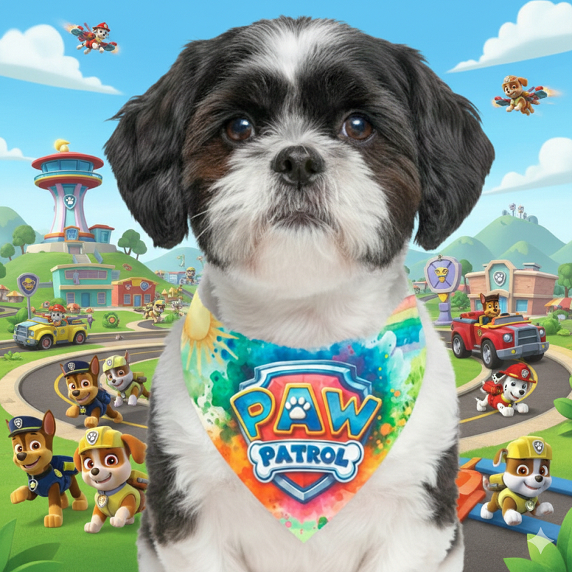 BANDANA PETSHOP/BANHO E TOSA - PATRULHA CANINA AQUARELA - PCT 10 UNIDADES