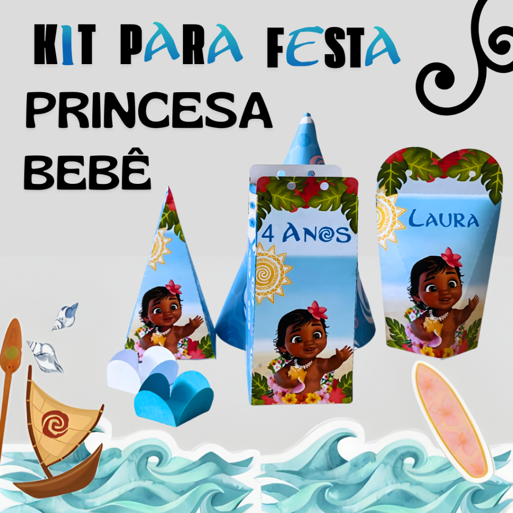 Kit Festa Princesa Bebe Caixas personalizadas (Caixa Milk, Pirâmide, Coração, Chapeuzinho e Forminha) Lembrancinha Festa