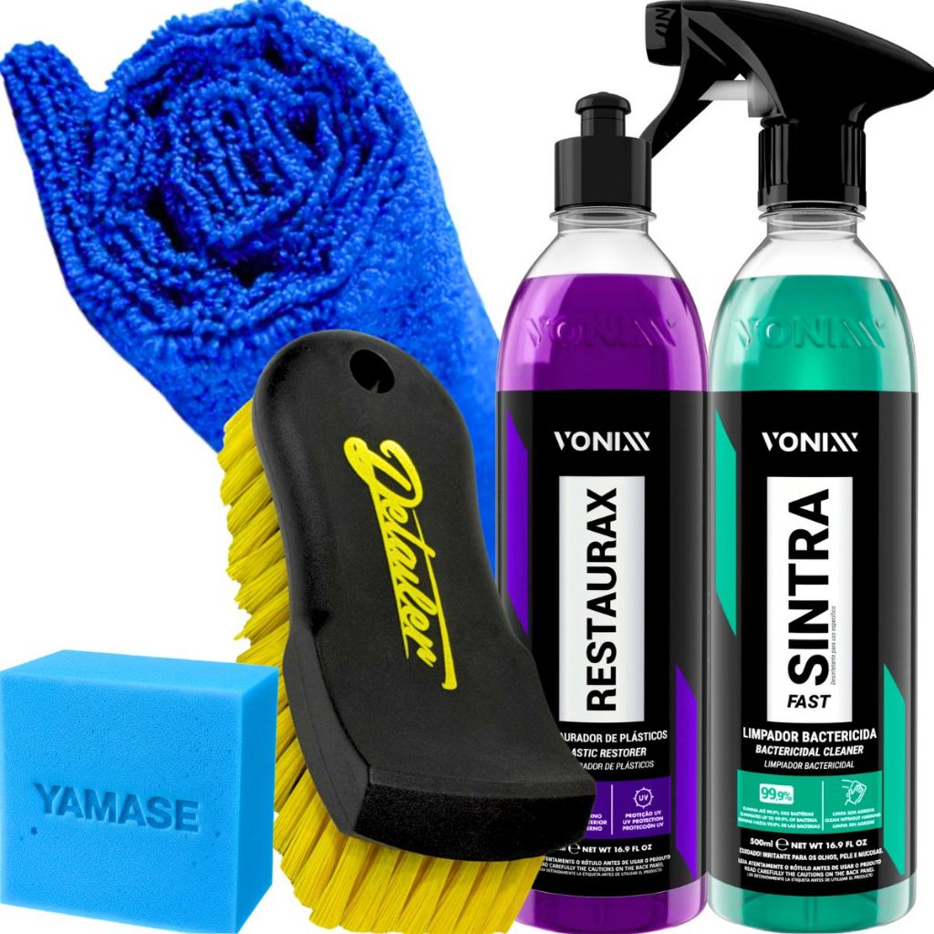 Kit Limpeza Automotiva Sintra Fast Limpador Multiuso Restaurax Revitalizador de Plásticos Externos 500ML Vonixx