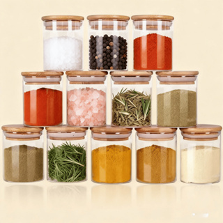 Kit Porta Temperos 200ml Com Tampa de Bambu Potes de Vidro Herméticos Condimentos Cozinha em Oferta na Shopee