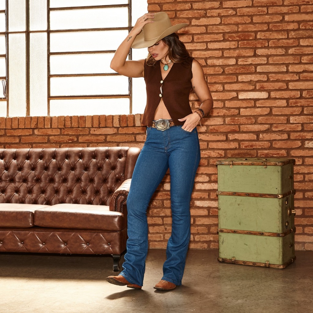 Calça Jeans Feminina Country Robusta Estilosa Casual Trabalho Dia A Dia Confortável Versátil Prática Ref:1228