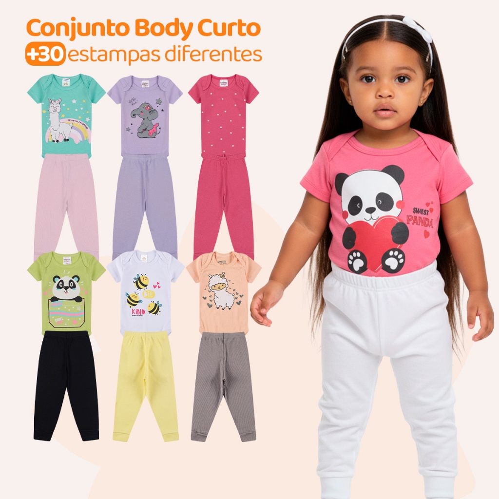 Kit 2, 6 ou 10 Peças de Roupas para Bebê Menina (Body Curto + Calça Mijão) Body Roupa Infantil Feminina para Bebê em Oferta na Shopee