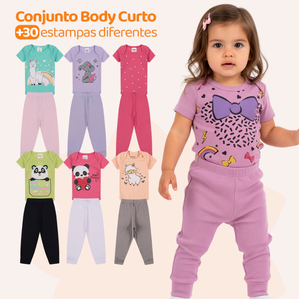 Kit 6 Peças de Roupas para Bebê Menina (3 Body Curto + 3 Calça Mijão) Kit 3 Body Roupa Infantil Bebê em Oferta na Shopee