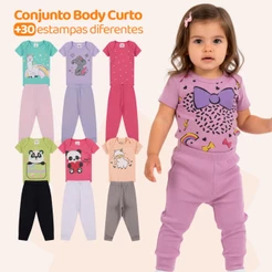 Kit 6 Peças de Roupas para Bebê Menina (3 Body Curto + 3 Calça Mijão) Kit 3 Body Roupa Infantil Bebê