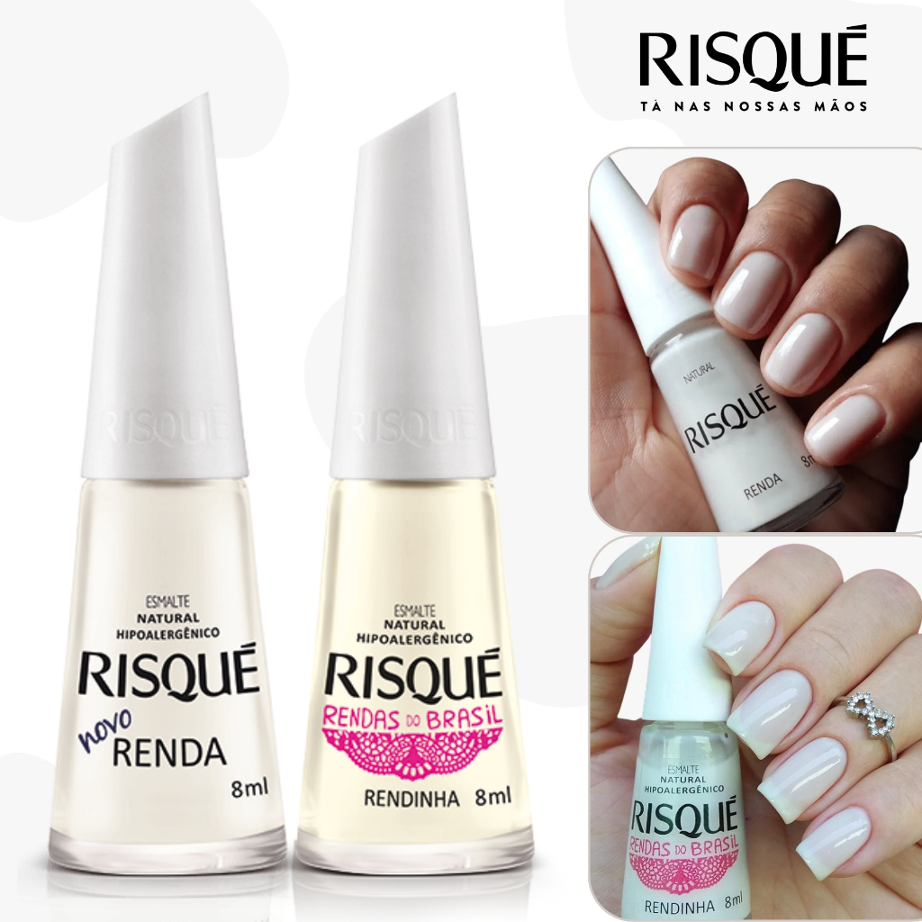 Kit 2 Esmaltes Risqué Renda + Rendinha Branco Natural e Transparente