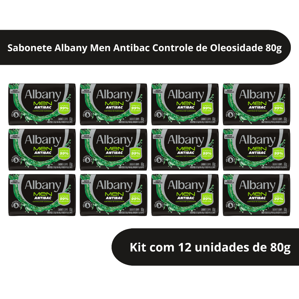 Kit com 12 Sabonete em Barra Albany Men Antibac Controle de Oleosidade 80g