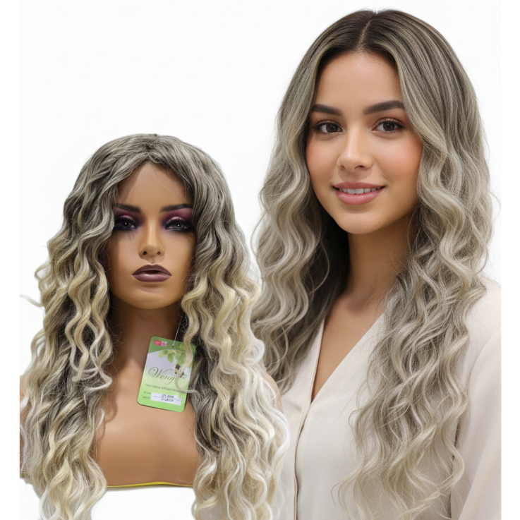 Wig Peruca Longa Cacheada Loira Afro Fibra Orgânica Premium Aspecto Natural Idêntica ao Humano